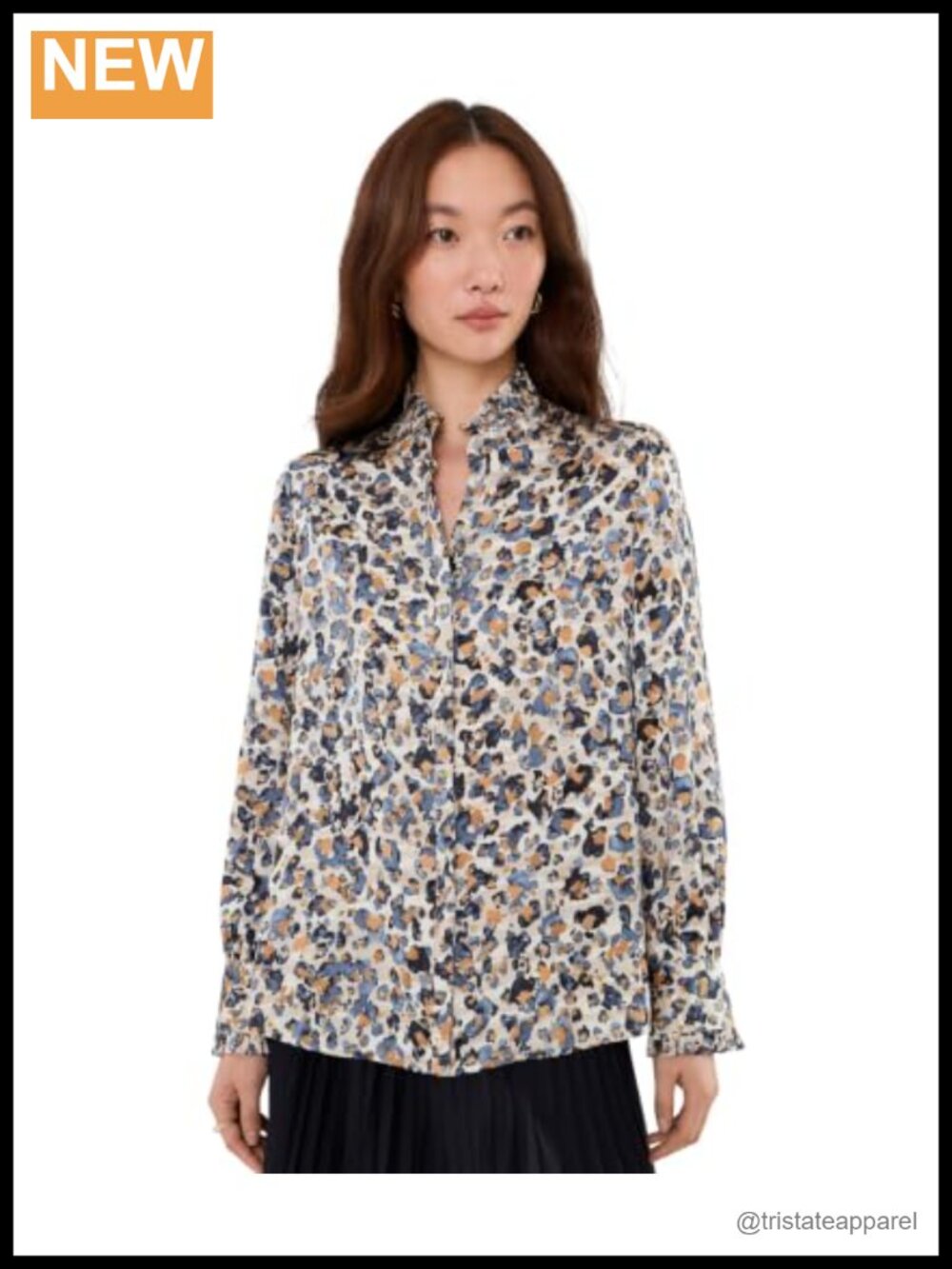 NIC+ZOE Gilded Flakes Printed Blouse Ruched Ruffle Collar Long Sleeve